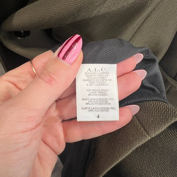 $1122 A.L.C. Olive Green Lisbon Trench Double Breasted Army Jacket size 4 - Picture 10 of 10